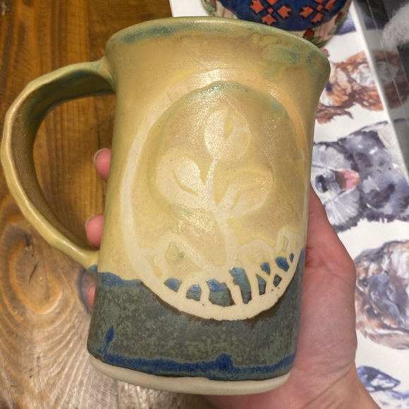 Vintage Hugh Crosby Pottery Mug Handmade Flower Tulip Blue Green Nova Scotia Art - Picture 12 of 13